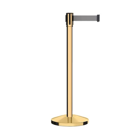 Retractable Belt Barrier Stanchion, 2 Pol.Brass Post  9' Lt Gry Belt